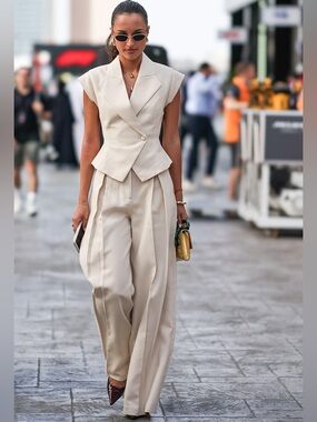 Meshki Set 🤍Andina Linen Top + Raya Wide-Leg Tailored Linen Pant Natural Beige S